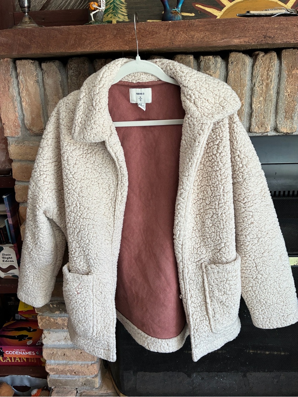 Forever 21 Cream Teddy Sherpa Jacket with Rose Interior